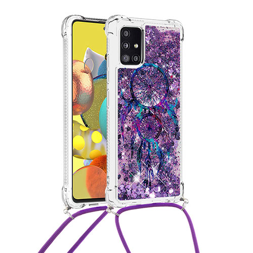 Silicone Candy Rubber TPU Bling-Bling Soft Case Cover with Lanyard Strap S02 for Samsung Galaxy M40S Purple