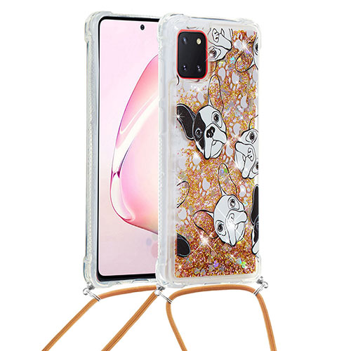 Silicone Candy Rubber TPU Bling-Bling Soft Case Cover with Lanyard Strap S02 for Samsung Galaxy Note 10 Lite Gold