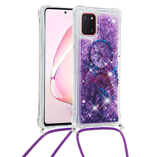 Silicone Candy Rubber TPU Bling-Bling Soft Case Cover with Lanyard Strap S02 for Samsung Galaxy Note 10 Lite Purple