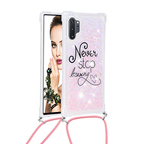 Silicone Candy Rubber TPU Bling-Bling Soft Case Cover with Lanyard Strap S02 for Samsung Galaxy Note 10 Plus 5G Mixed