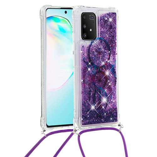 Silicone Candy Rubber TPU Bling-Bling Soft Case Cover with Lanyard Strap S02 for Samsung Galaxy S10 Lite Purple