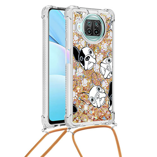 Silicone Candy Rubber TPU Bling-Bling Soft Case Cover with Lanyard Strap S02 for Xiaomi Mi 10i 5G Gold