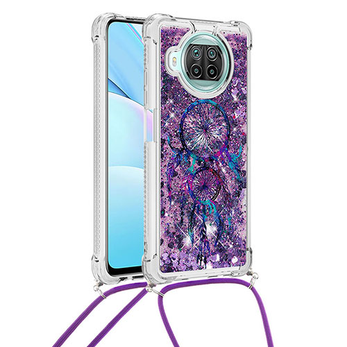 Silicone Candy Rubber TPU Bling-Bling Soft Case Cover with Lanyard Strap S02 for Xiaomi Mi 10i 5G Purple