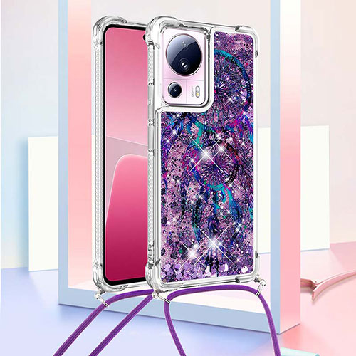 Silicone Candy Rubber TPU Bling-Bling Soft Case Cover with Lanyard Strap S02 for Xiaomi Mi 12 Lite NE 5G Purple