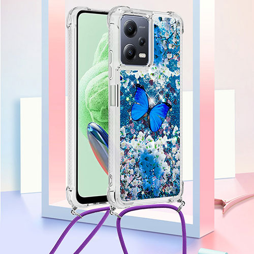 Silicone Candy Rubber TPU Bling-Bling Soft Case Cover with Lanyard Strap S02 for Xiaomi Poco X5 5G Blue