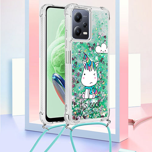Silicone Candy Rubber TPU Bling-Bling Soft Case Cover with Lanyard Strap S02 for Xiaomi Poco X5 5G Green