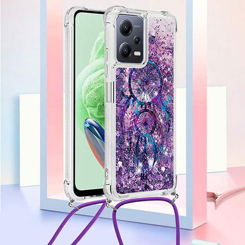 Silicone Candy Rubber TPU Bling-Bling Soft Case Cover with Lanyard Strap S02 for Xiaomi Poco X5 5G Purple