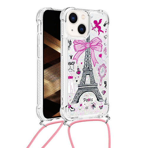 Silicone Candy Rubber TPU Bling-Bling Soft Case Cover with Lanyard Strap S03 for Apple iPhone 13 Mixed