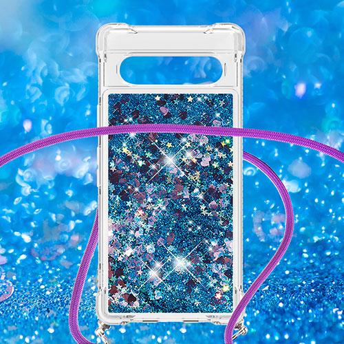 Silicone Candy Rubber TPU Bling-Bling Soft Case Cover with Lanyard Strap S03 for Google Pixel 7a 5G Blue