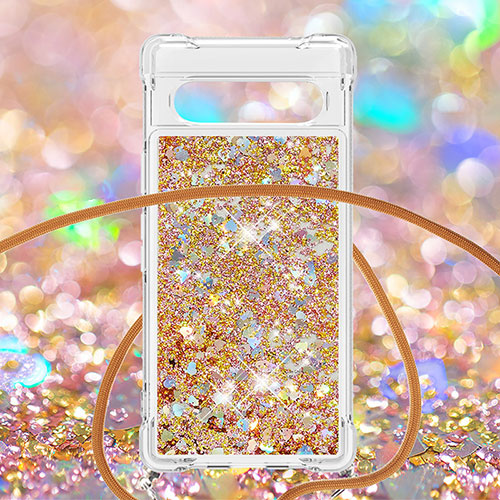 Silicone Candy Rubber TPU Bling-Bling Soft Case Cover with Lanyard Strap S03 for Google Pixel 7a 5G Gold