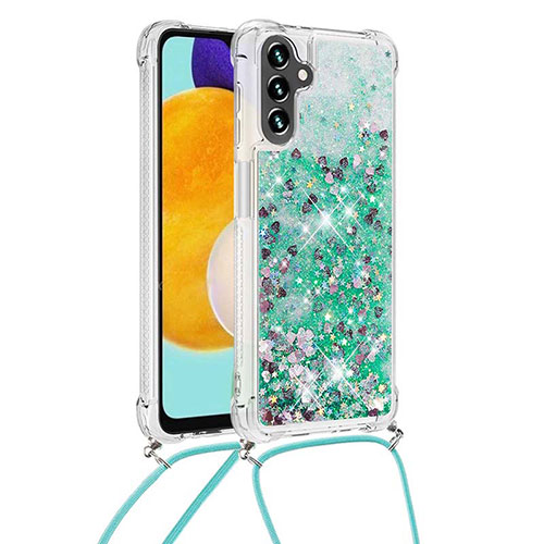 Silicone Candy Rubber TPU Bling-Bling Soft Case Cover with Lanyard Strap S03 for Samsung Galaxy A04s Green