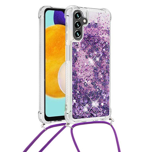 Silicone Candy Rubber TPU Bling-Bling Soft Case Cover with Lanyard Strap S03 for Samsung Galaxy A04s Purple