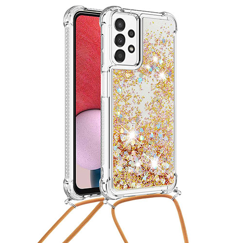 Silicone Candy Rubber TPU Bling-Bling Soft Case Cover with Lanyard Strap S03 for Samsung Galaxy A13 4G Gold