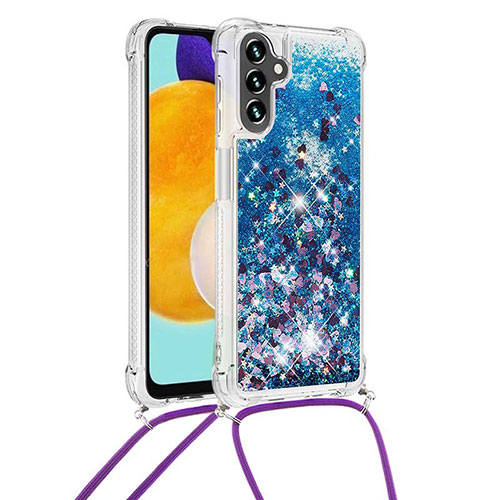 Silicone Candy Rubber TPU Bling-Bling Soft Case Cover with Lanyard Strap S03 for Samsung Galaxy A13 5G Blue