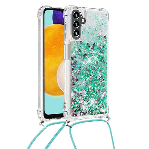 Silicone Candy Rubber TPU Bling-Bling Soft Case Cover with Lanyard Strap S03 for Samsung Galaxy A13 5G Green