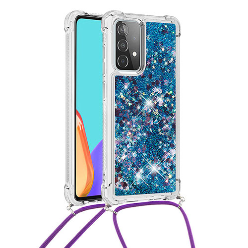 Silicone Candy Rubber TPU Bling-Bling Soft Case Cover with Lanyard Strap S03 for Samsung Galaxy A52s 5G Blue