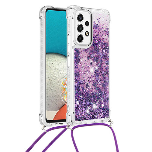 Silicone Candy Rubber TPU Bling-Bling Soft Case Cover with Lanyard Strap S03 for Samsung Galaxy A53 5G Purple