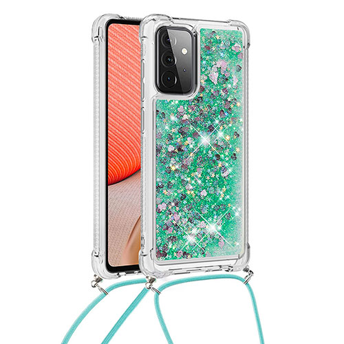 Silicone Candy Rubber TPU Bling-Bling Soft Case Cover with Lanyard Strap S03 for Samsung Galaxy A72 4G Green