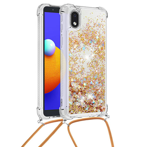 Silicone Candy Rubber TPU Bling-Bling Soft Case Cover with Lanyard Strap S03 for Samsung Galaxy M01 Core Gold