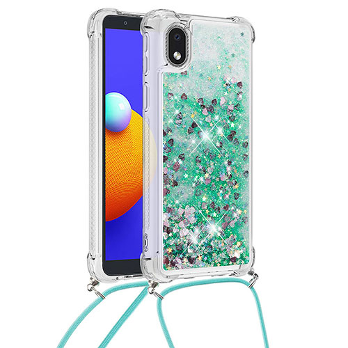 Silicone Candy Rubber TPU Bling-Bling Soft Case Cover with Lanyard Strap S03 for Samsung Galaxy M01 Core Green