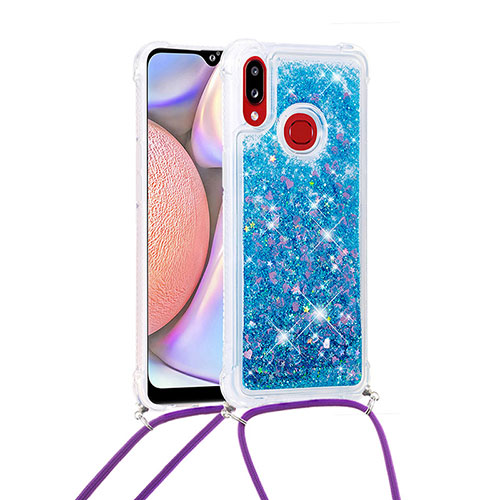 Silicone Candy Rubber TPU Bling-Bling Soft Case Cover with Lanyard Strap S03 for Samsung Galaxy M01s Blue