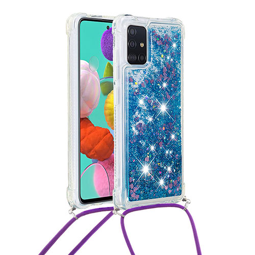 Silicone Candy Rubber TPU Bling-Bling Soft Case Cover with Lanyard Strap S03 for Samsung Galaxy M40S Blue