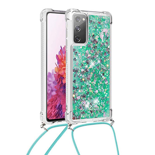 Silicone Candy Rubber TPU Bling-Bling Soft Case Cover with Lanyard Strap S03 for Samsung Galaxy S20 FE 4G Green