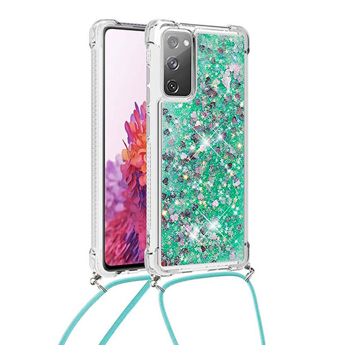 Silicone Candy Rubber TPU Bling-Bling Soft Case Cover with Lanyard Strap S03 for Samsung Galaxy S20 FE 5G Green