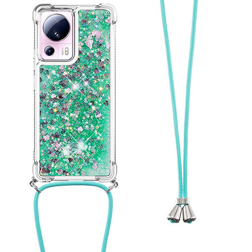 Silicone Candy Rubber TPU Bling-Bling Soft Case Cover with Lanyard Strap S03 for Xiaomi Civi 2 5G Green