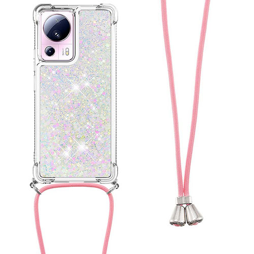 Silicone Candy Rubber TPU Bling-Bling Soft Case Cover with Lanyard Strap S03 for Xiaomi Civi 2 5G Pink