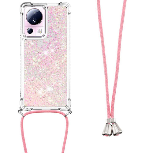 Silicone Candy Rubber TPU Bling-Bling Soft Case Cover with Lanyard Strap S03 for Xiaomi Civi 2 5G Rose Gold