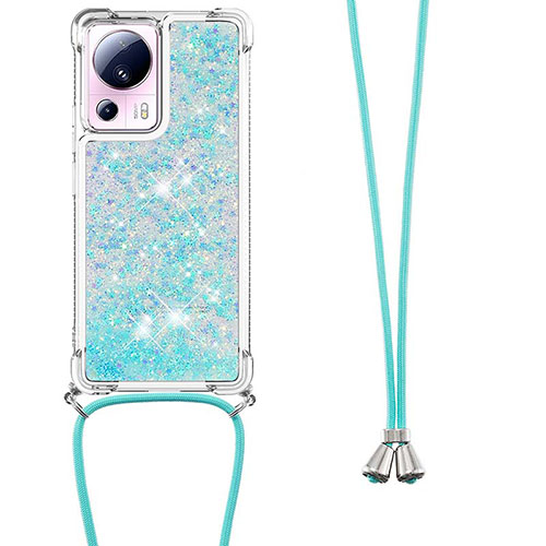 Silicone Candy Rubber TPU Bling-Bling Soft Case Cover with Lanyard Strap S03 for Xiaomi Civi 2 5G Sky Blue