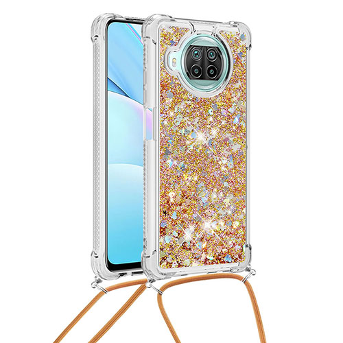 Silicone Candy Rubber TPU Bling-Bling Soft Case Cover with Lanyard Strap S03 for Xiaomi Mi 10i 5G Gold