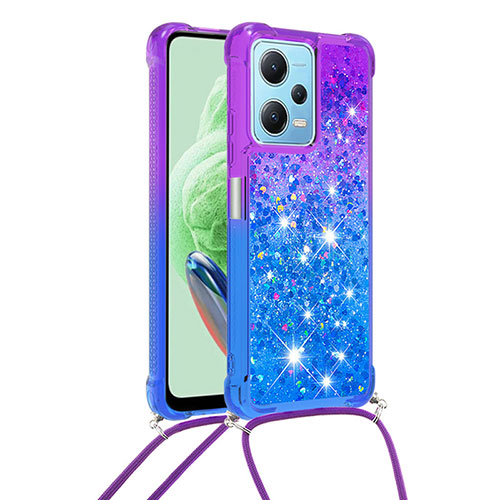 Silicone Candy Rubber TPU Bling-Bling Soft Case Cover with Lanyard Strap YB1 for Xiaomi Poco X5 5G Purple