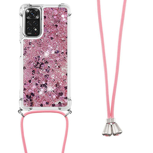 Silicone Candy Rubber TPU Bling-Bling Soft Case Cover with Lanyard Strap YB1 for Xiaomi Redmi Note 11 4G (2022) Clove Purple