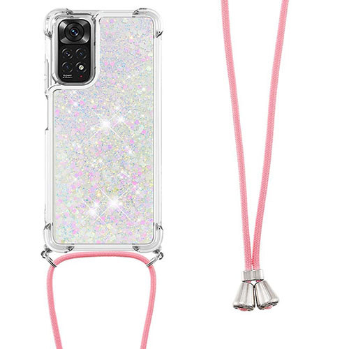 Silicone Candy Rubber TPU Bling-Bling Soft Case Cover with Lanyard Strap YB1 for Xiaomi Redmi Note 11 4G (2022) Pink