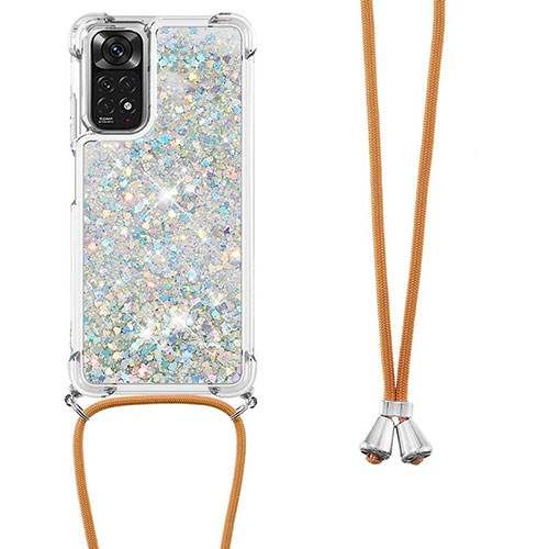 Silicone Candy Rubber TPU Bling-Bling Soft Case Cover with Lanyard Strap YB1 for Xiaomi Redmi Note 11 4G (2022) Silver