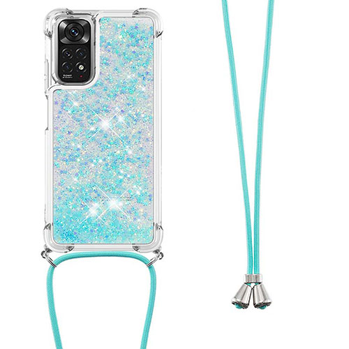 Silicone Candy Rubber TPU Bling-Bling Soft Case Cover with Lanyard Strap YB1 for Xiaomi Redmi Note 11 4G (2022) Sky Blue