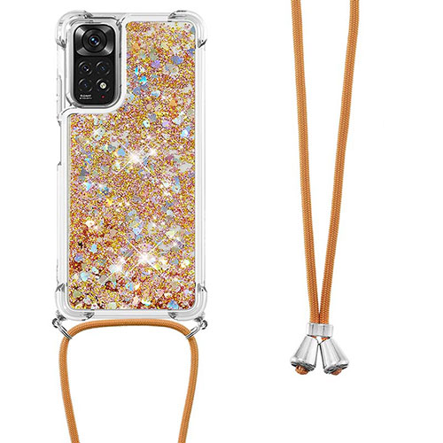 Silicone Candy Rubber TPU Bling-Bling Soft Case Cover with Lanyard Strap YB1 for Xiaomi Redmi Note 11S 4G Gold