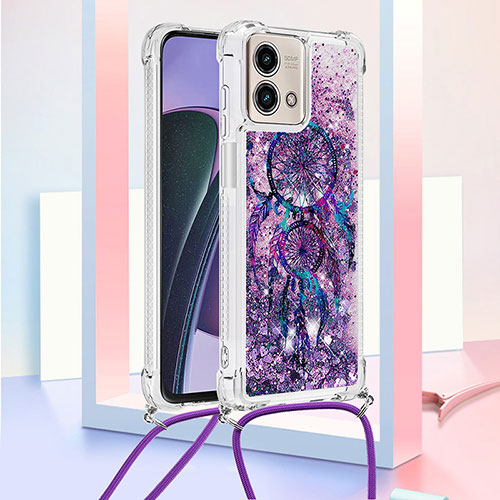 Silicone Candy Rubber TPU Bling-Bling Soft Case Cover with Lanyard Strap YB2 for Motorola Moto G Stylus (2023) 4G Purple