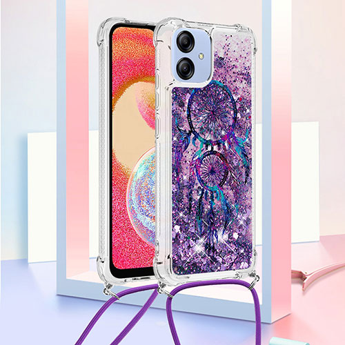 Silicone Candy Rubber TPU Bling-Bling Soft Case Cover with Lanyard Strap YB2 for Samsung Galaxy A04E Purple