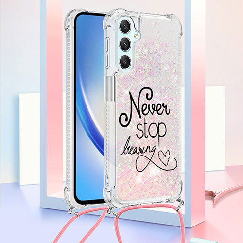 Silicone Candy Rubber TPU Bling-Bling Soft Case Cover with Lanyard Strap YB2 for Samsung Galaxy A25 5G Rose Gold