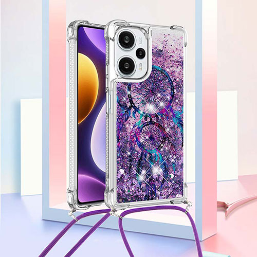 Silicone Candy Rubber TPU Bling-Bling Soft Case Cover with Lanyard Strap YB2 for Xiaomi Poco F5 5G Purple