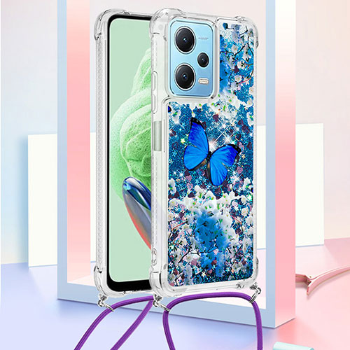 Silicone Candy Rubber TPU Bling-Bling Soft Case Cover with Lanyard Strap YB2 for Xiaomi Poco X5 5G Blue