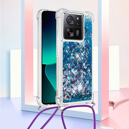 Silicone Candy Rubber TPU Bling-Bling Soft Case Cover with Lanyard Strap YB2 for Xiaomi Redmi K60 Ultra 5G Blue