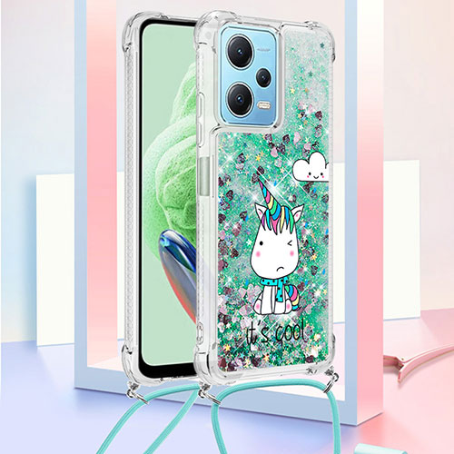 Silicone Candy Rubber TPU Bling-Bling Soft Case Cover with Lanyard Strap YB2 for Xiaomi Redmi Note 12 5G Green