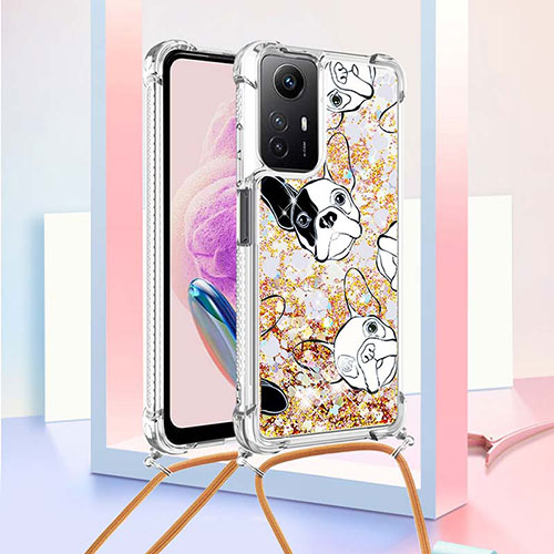 Silicone Candy Rubber TPU Bling-Bling Soft Case Cover with Lanyard Strap YB2 for Xiaomi Redmi Note 12S Gold