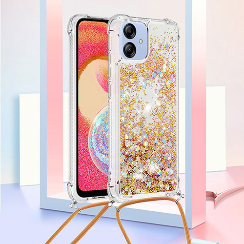 Silicone Candy Rubber TPU Bling-Bling Soft Case Cover with Lanyard Strap YB3 for Samsung Galaxy A04E Gold