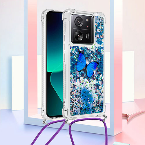 Silicone Candy Rubber TPU Bling-Bling Soft Case Cover with Lanyard Strap YB3 for Xiaomi Redmi K60 Ultra 5G Blue