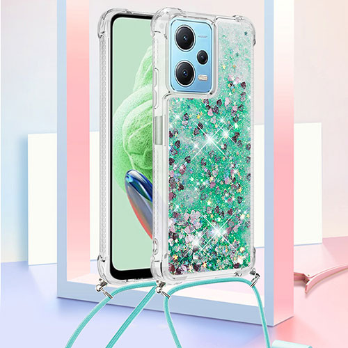 Silicone Candy Rubber TPU Bling-Bling Soft Case Cover with Lanyard Strap YB3 for Xiaomi Redmi Note 12 5G Green